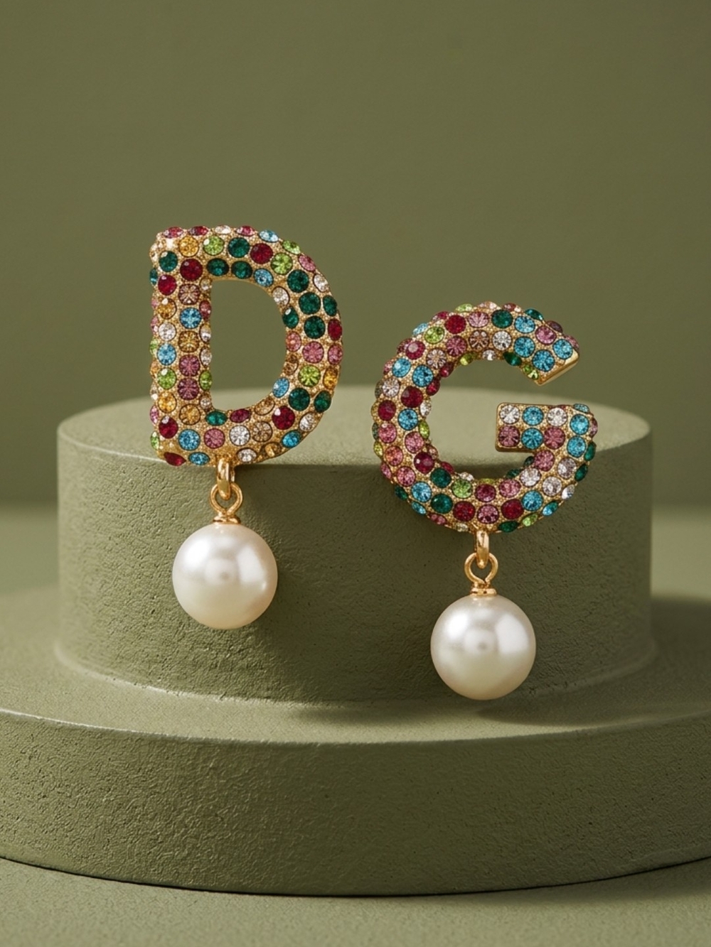 Multicolor Crystal Initial D & G Drop Earrings with Pearl Accent